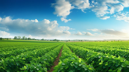 Green ripening soybean field, agricultural landscape : Generative AIの素材