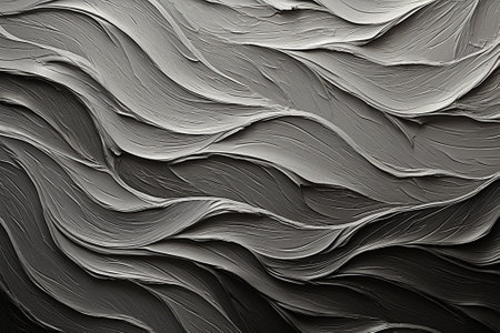 This is a background image in which silver intersecting streamlines are drawn with a brush on a black background : Generative AIの素材