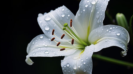 White lily flower with dew drops : Generative AIの素材
