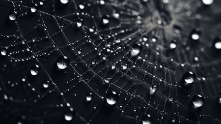 The spider web with dew drops. Abstract background : Generative AIの素材