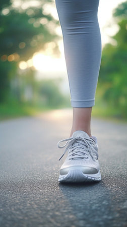 Walking in sports shoes Closeup image of woman in sports shoes walking : Generative AIの素材