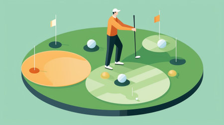 One shot to success Top view of golfer putting while standing on green and near the hole : Generative AIの素材