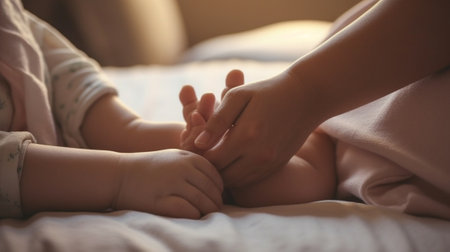 We are family Closeup of parents holding the tiny feet of their little baby : Generative AIの素材