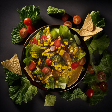 Salad with corn beans avocado and nachos : Generative AIの素材