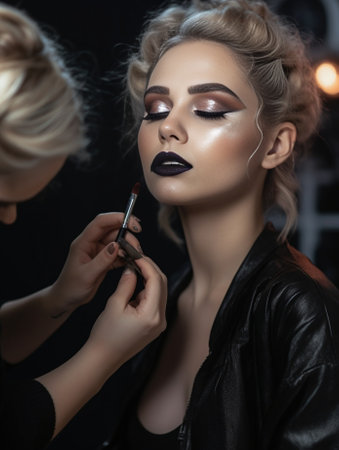 Makeup artist work in her studio Professional makeup artist working on young girl creating natural look : Generative AIの素材