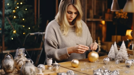 Master class on making decorative ornaments Flower shop Christmas decor with their own hands Woman created a xmas arrangement : Generative AIの素材