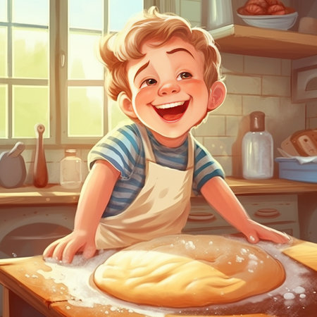 Separate the egg into protein and yolk Funny master class for children on baking pizza and italian ice cream Young children learn to cook Kids preparing homemade pizza Li : Generative AIの素材