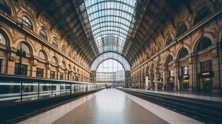 Milan Italy January 21 2019 Milan Central Station interior view Modern highspeed trains at the railway Milan Central Station Concept of travel and transport across Milan  : Generative AIの素材