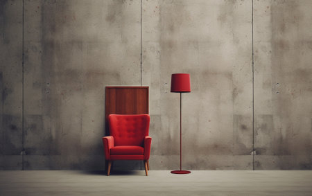modern red chair and concrete wall copy space : Generative AIの素材