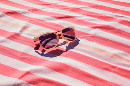 usa flag bag with sunglasses and towel at the beach : Generative AIの素材