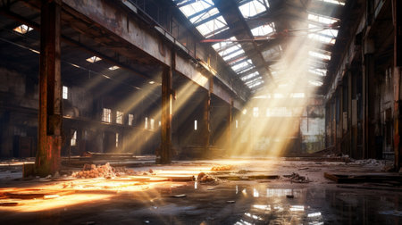 A photo of the interior of an old recovered industrial building star light : Generative AIの素材