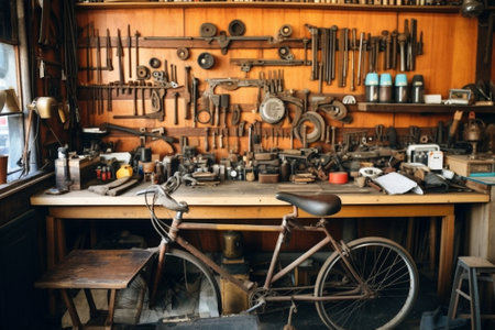 New Industrial Iron drill in workshop interior Tool store or exposition stand : Generative AIの素材