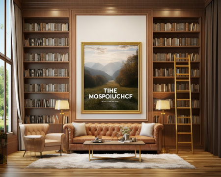 Luxury interior of home library Sitting room with elegant furniture : Generative AIの素材