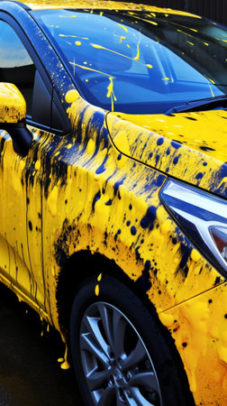 New bumper for painting Repairing car body work after the accident by working sanding primer before painting Various parts of the car on the stands for painting Garage pa : Generative AIの素材