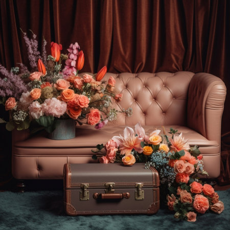 Beautiful luxury bouquet of mixed flowers in red box the work of the florist at a flower shop Wallpaper : Generative AIの素材