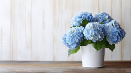 Beautiful hydrangea flowers in a vase on a table Bouquet of green and blue flower Decoration of home Wallpaper and background : Generative AIの素材