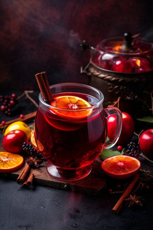 Christmas mulled wine with limon and spices : Generative AIの素材