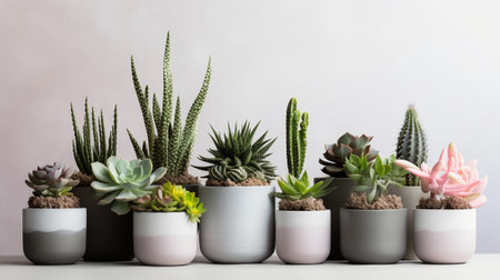 Closeup leafs of succulents Minimalistic home interior with composition of cactus and succulents Stylish concept of home garden : Generative AIの素材