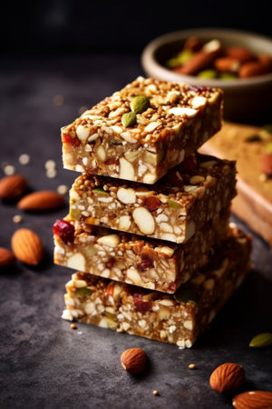 Handmade chocolates bar Christmas theme White chocolate bar with pistachio nuts and dried fruit cherries Copy space : Generative AIの素材