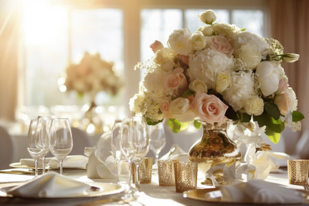 Luxury elegant wedding reception table arrangement floral centerpiece : Generative AIの素材