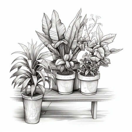 Layout set of gardener transplanting bulbous plants hyacinths in cement pots on the wooden table Concept of home garden Flower and garden shop : Generative AIの素材