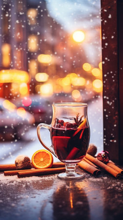 Mulled wine in Christmas market Paper cups for Christmas mulled wine in old town Small European City : Generative AIの素材