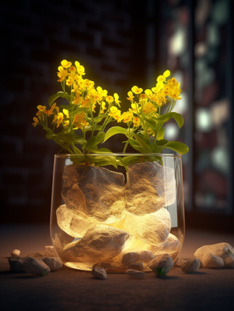 Narcissus of yellow color in glass vase Floral natural backdrop Shallow focus Wallpaper : Generative AIの素材
