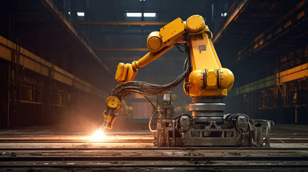 Large industrial machine for welding of rebar and reinforcing mesh for concrete reinforcement Housebuilding plant Industrial interior Concrete plant : Generative AIの素材