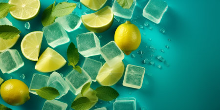 box fresh lemon with ice and mint Lemons on background : Generative AIの素材