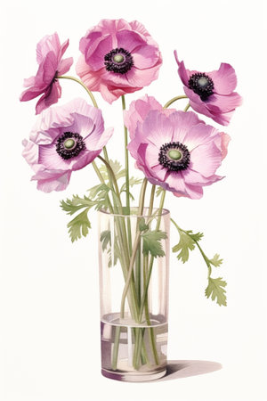 pink and white anemones in glass vase Bunch pastel color the concept of a florist in a flower shop Wallpaper : Generative AIの素材