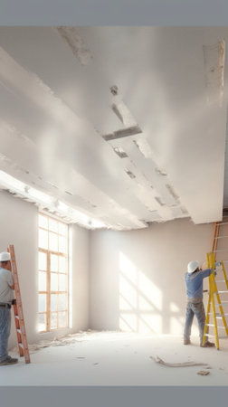 Gypsum plate Construction of internal walls in the apartment using a plaster concrete plate with groove ridge : Generative AIの素材