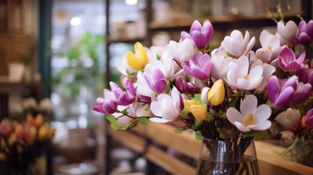 Set of white pink and magenta flowers for Interior decorations The work of the florist at a flower shop Fresh cut flower : Generative AIの素材
