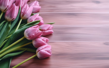 beautiful luxury bouquet of pink tulips flowers on table the work of the florist at a flower shop : Generative AIの素材