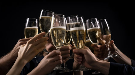 people take the glasses of champagne pyramid closeup : Generative AIの素材