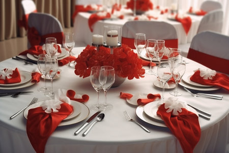 table setting festive round tables ready for guests : Generative AIの素材