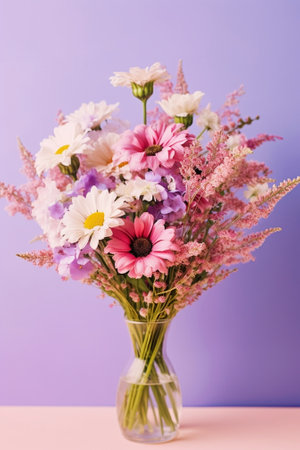 flower arrangement multicolor bouquet of beautiful flowers on wooden table Floristry concept Spring colors Vertical photo : Generative AIの素材