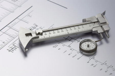 measurement caliper of the diameter of the pin Camshaft close up Four valve per cylinder system : Generative AIの素材