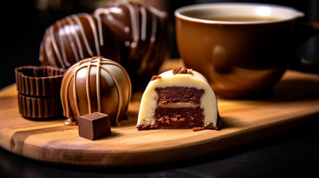 Candy chocolate truffle Breakfast in the cafe morning coffee on wooden table Restaurant menu : Generative AIの素材