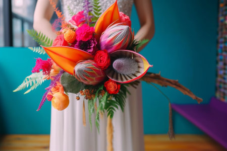 Colorful bridal bouquet wedding day bride accessories : Generative AIの素材