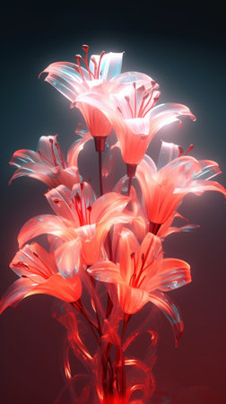 Close up of a red amaryllis Amarilis flowers in Glass vase Garland bokeh on background Vertical Wallpaper : Generative AIの素材