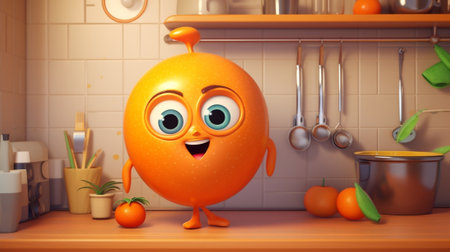 Healthy food fresh fruit juicy oranges Boy are smiling while having a breakfast in kitchen Bright morning in the kitchen : Generative AIの素材