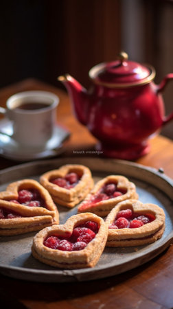 Red heart cacke desserts on wooden background dessert for breakfast on Valentines Day : Generative AIの素材