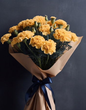 Lemon color mono bouquet of carnation in womans hands European floral shop the work of the florist at a flower shop Delivery fresh cut flower : Generative AIの素材