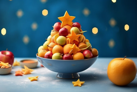 decorative cinnamon and dried fruit closeup Decorated Christmas tree background : Generative AIの素材