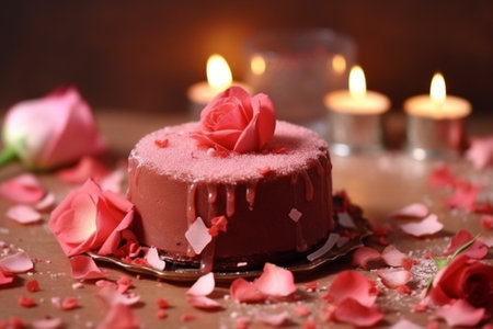 Valentines day or birthday greeting card Desserts in the form of a red heart Dessert on vintage wooden table : Generative AIの素材