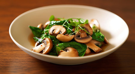 White plate with marinated lactarius and parsley on table : Generative AIの素材