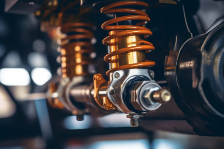 front car suspension the garage mechanic raised the car on the lift : Generative AIの素材