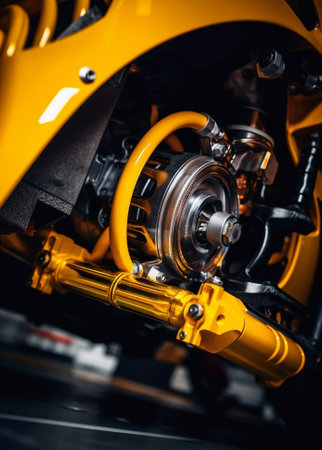 front car suspension the garage mechanic raised the car on the lift : Generative AIの素材