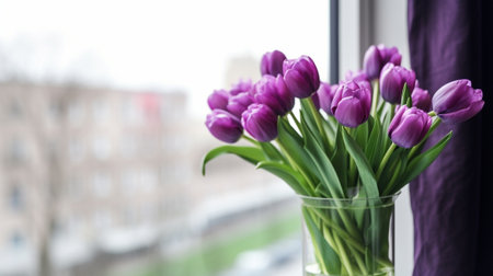 Bouquets of violet tulips Spring flowers from Dutch gardener Concept of a florist in a flower shop Wallpaper : Generative AIの素材