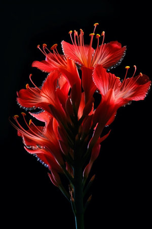 Close up of a red amaryllis Amarilis flowers in Glass vase Garland bokeh on background Vertical Wallpaper : Generative AIの素材